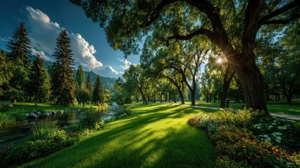 Obraz premium Verdant Tree Canopy Immersed in Lush Forestscape – Immersive Nature Visual for Sustainable Wellness and Eco-Tourism Branding