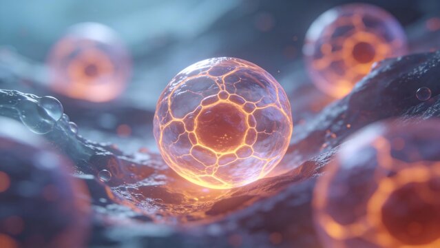 Cellular structure with glowing cracks