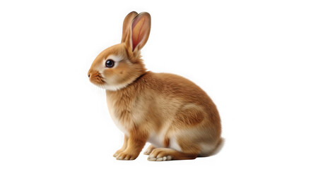 Fototapeta premium A brown rabbit sitting on a black background with one ear up