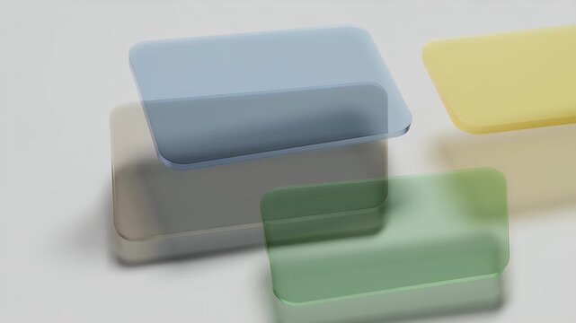 Abstract Translucent rounded colorful rectangles in glass-like material on bright surface