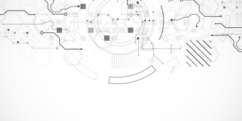 Technological background in gray colors. Used technical lines and a pattern of squares with different shades of gray.