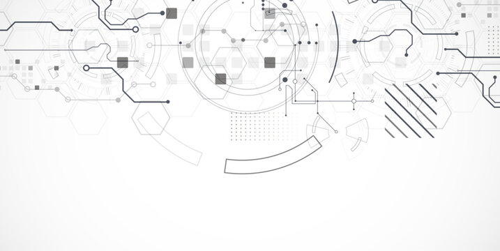 Technological background in gray colors. Used technical lines and a pattern of squares with different shades of gray.