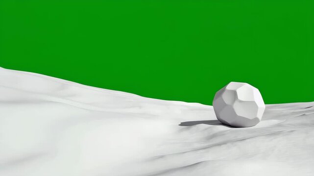 Large Snowball Rolling on Snow Surface on Green Screen Background