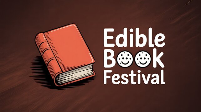 A creative illustration promoting the annual edible book festival with a red book graphic design