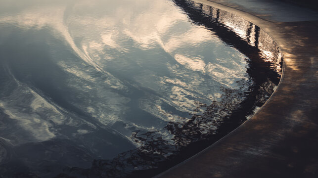 Mirror-like water holds sky's soft clouds