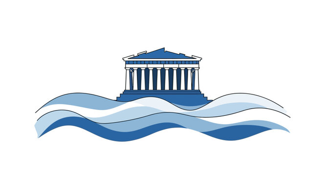 Blue waves and white building columns.