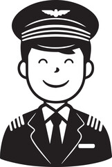 Obraz premium Hand Drawn Male Pilot Black and White Avatar Illustration in Minimal Line Art Style Design