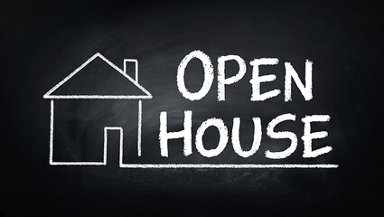 Real Estate Open House Event Announcement Concept Drawn on Black Chalkboard
