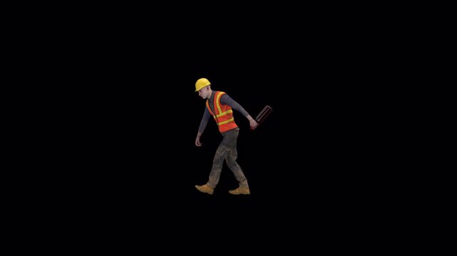 Drunken builder man walk &ndash; 3d render with alpha channel.