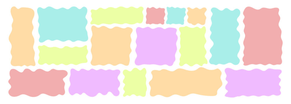 Organic wavy rectangle border with fluid edges vector illustration set. Abstract hand-drawn frame for text boxes. Colorful vector shape with playful irregular lines. Ideal for graphic design projects.