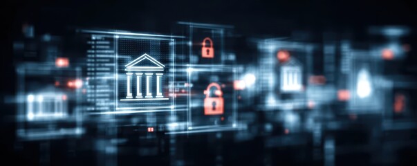 Fototapeta premium High tech security for banking prevents fraud risk and ensures every saving transaction receipt is encrypted.