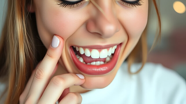 Teeth Problem. Gumboil, flux and swelling of the cheek. Closeup Of Beautiful Sad Girl Suffering From Strong Tooth Pain. Attractive Female Feeling Painful Toothache, Dental Health And Care Concept