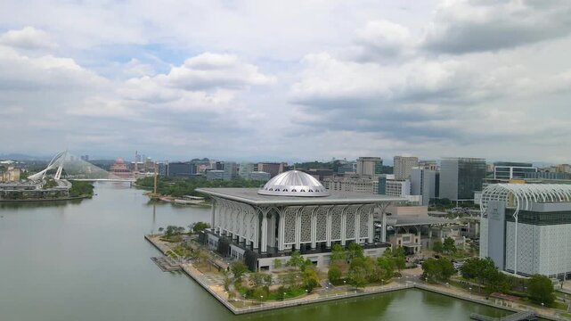 Aerial view of Tuanku Sultan Mizan Zainal Abidin Mosque, Putrajaya, Malaysia. Also known as Masjid Besi.