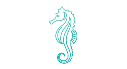 Stylized seahorse line art illustration with blue gradient © yeandita