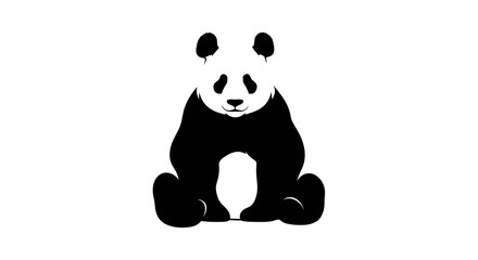 Stylized sitting panda illustration in black and white © yeandita