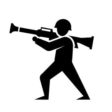 Soldier silhouette with bazooka in standing pose icon vector illustration in trendy style. Old Retro Vintage Army or Infantry on World War II. Editable graphic resources for many purposes