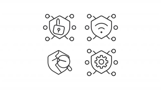 Information management line animation set. Online safety animated icons. Computer programming, digital authentication. Outline elements on white background. HD video with alpha channel
