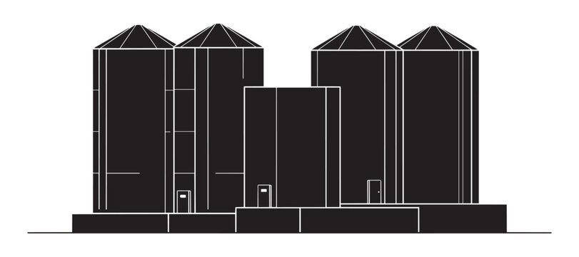 Grain elevators vector illustration of farm storage silos with geometric shapes and simple lines