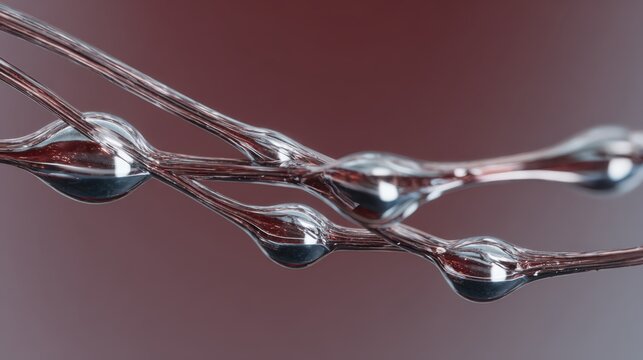 Glass droplets cling to curved metal strands