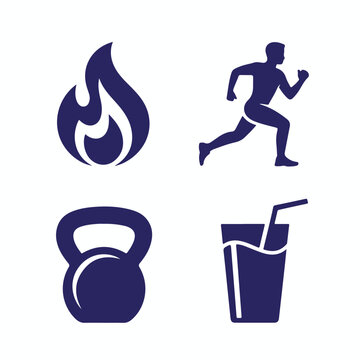 silhouette of a man running with water juice dumble and fire icon