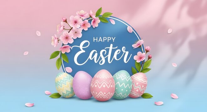 Easter celebration with decorative eggs and floral wishes