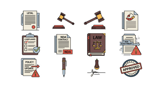 Law Documents and Symbols Illustration Set.