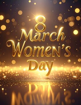 Glittering gold text celebrating a women's day