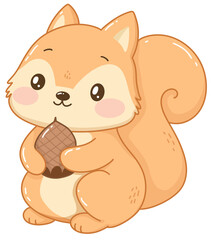 Fototapeta premium Cute Squirrel Holding Acorn Cartoon Illustration