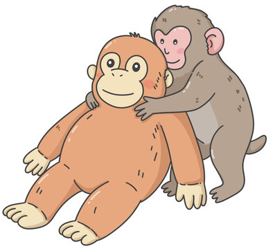 Two Monkeys Hugging Affectionately Cartoon Animal Friends