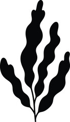 A minimalist black silhouette of a seaweed plant on a white background © eas2021gkr