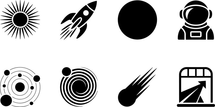 Space icon illustration set, astronomy symbol artwork, cosmic exploration design, educational science resource collection