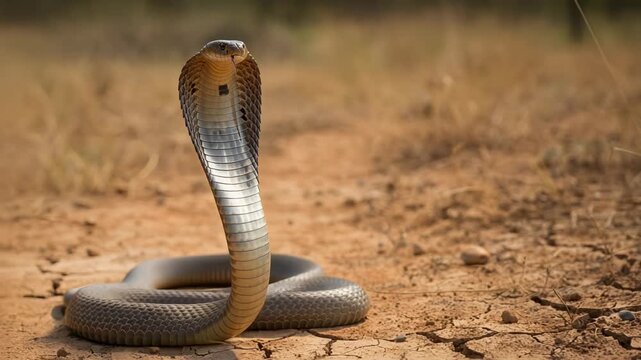 Elegant and dangerous cobra snake gracefully moving through natural habitat in slow motion wildlife footage