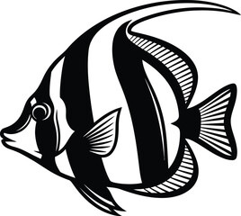Black and white illustration of a fish with distinctive stripes and fins © eas2021gkr