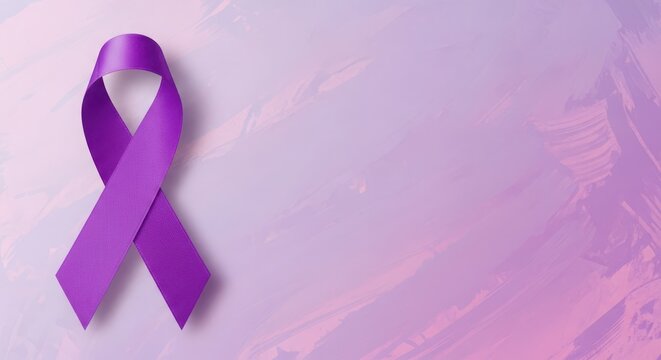 Purple awareness ribbon on lavender background for epilepsy, lupus, or domestic violence support