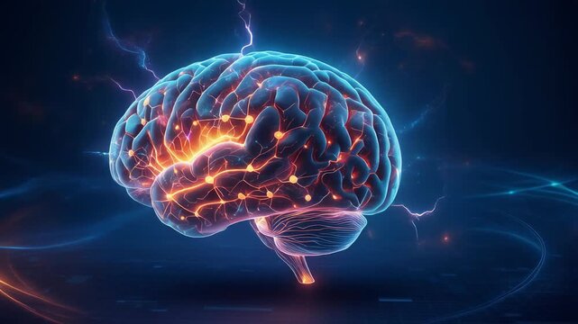 Firefly diving into vibrant brain visual with electric energy and colorful neural connections