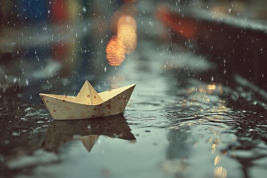 a paper boat drifting away in water
