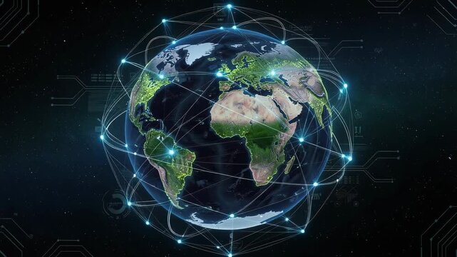Firefly glowing over a vibrant interconnected globe blending technology and nature in a harmonious digital landscape