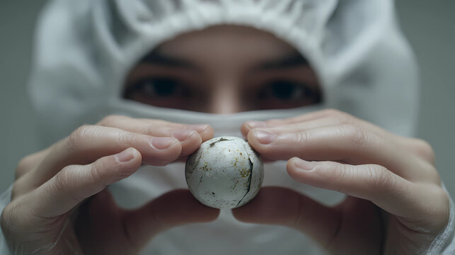 Hand holding battery cell encased in biodegradable corn starch shell, Generative AI illustrations.