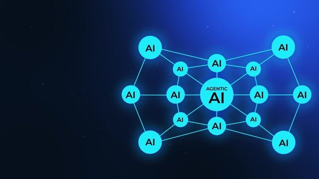 4K Agentic AI Orchestration Background. Tech Blue Multi-Agent System with Central AI Agent Hub and Autonomous Nodes.