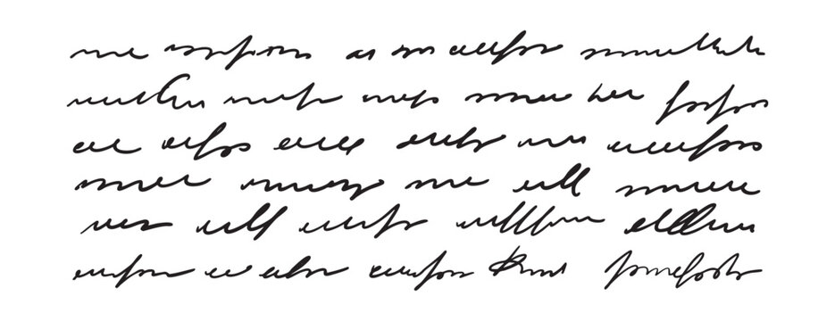 Unreadable handwriting text set. Abstract cursive script. Vintage handwritten patterns for creative design