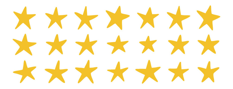 Yellow doodle star set cartoon style vector icons