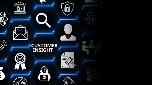 Customer insight concept with user and data elements for behavior analysis audience understanding and business decision making in digital systems 4k animation video