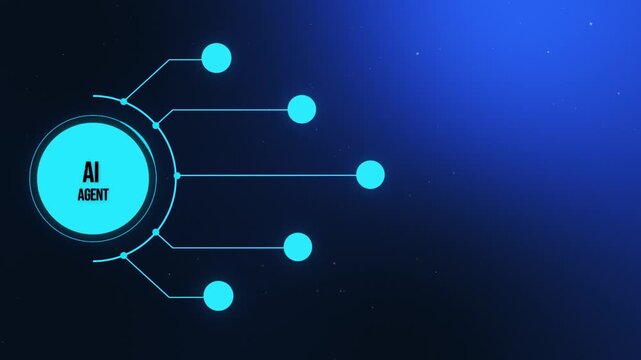 4K Agentic AI Orchestration Background. Tech Blue Multi-Agent System with Central AI Agent Hub and Right Copy Space.