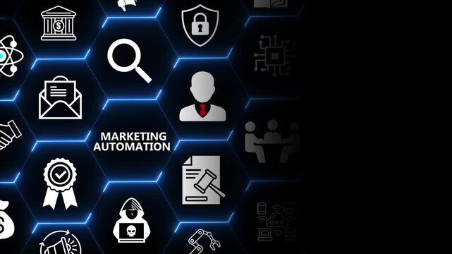 Marketing automation concept with user and workflow elements for campaign execution lead management and business process optimization in digital systems 4k animation video