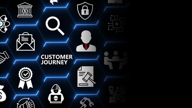 Customer journey concept with user and data elements for behavior tracking touch point analysis and marketing strategy development in modern digital systems 4k animation video