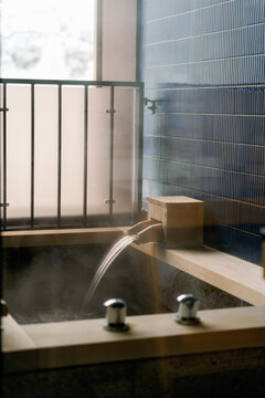 Water Filling Bath at a Private Onsen