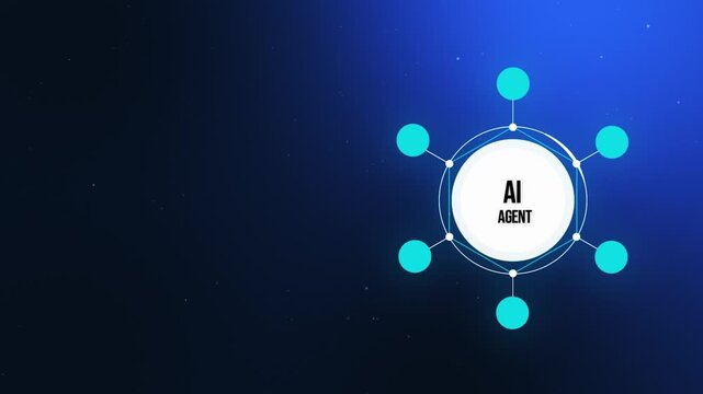 4K Agentic AI Orchestration Background. Tech Blue AI Agent Nexus with Autonomous Node Swarm and Copy Space.