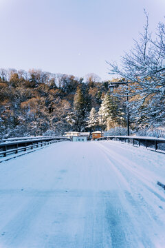 Hakone Haya River Bridge in Goro with Snow