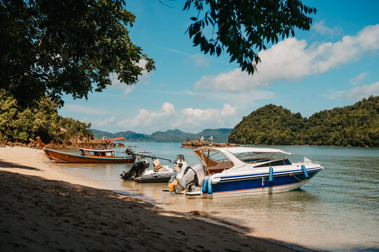 Speedboat at Pak Bia Island beach, Hong Islands, Krabi, Thailand