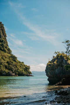 Rocky tropical coastline at Pak Bia Island, Hong Islands, Krabi